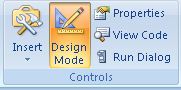 Design Mode Excel Control