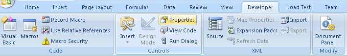 Tab Developer Excel